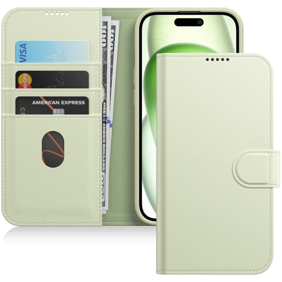 JETech Wallet Case for iPhone 15 6.1-Inch, Shockproof PU Leather Magnetic Flip Cover with Card Holder, Stand Feature and Full Camera Protection (Green)