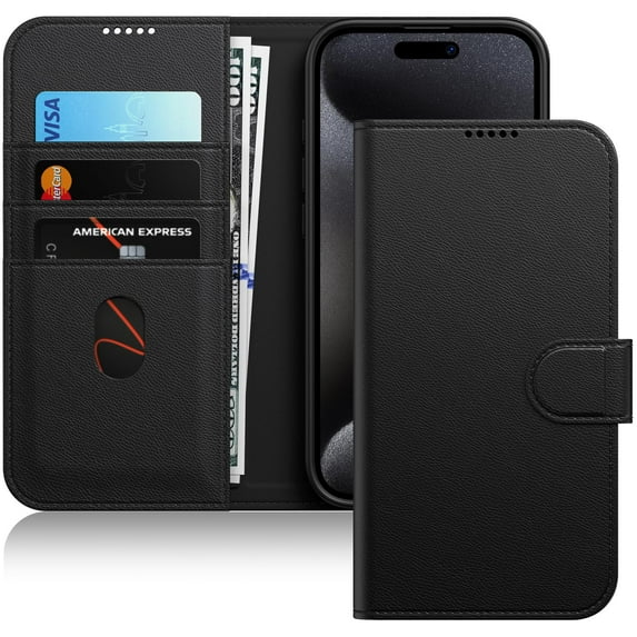 JETech Wallet Case for iPhone 15 Pro Max 6.7-Inch, Shockproof PU Leather Magnetic Flip Cover with Card Holder, Stand Feature and Full Camera Protection (Black Titanium)