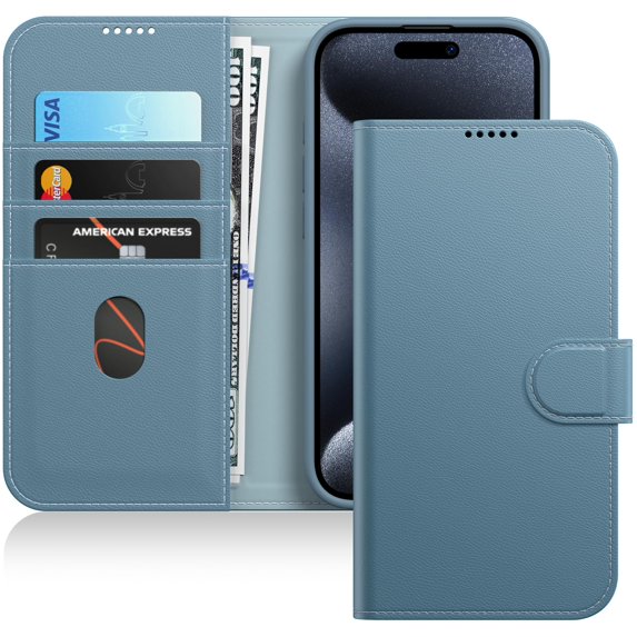 JETech Wallet Case for iPhone 15 Pro Max 6.7-Inch, Shockproof PU Leather Magnetic Flip Cover with Card Holder, Stand Feature and Full Camera Protection (Blue Titanium)