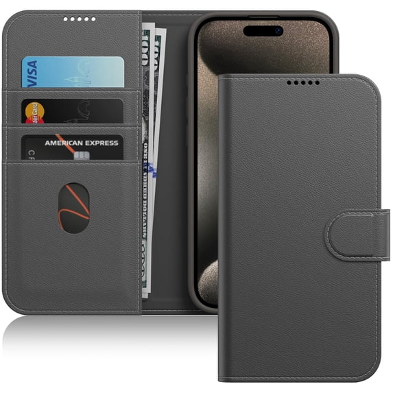 JETech Wallet Case for iPhone 15 Pro Max 6.7-Inch, Shockproof PU Leather Magnetic Flip Cover with Card Holder, Stand Feature and Full Camera Protection (Natural Titanium)
