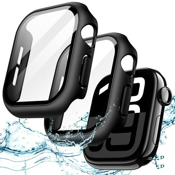 JETech Waterproof Case with Screen Protector for Apple Watch Series 10 46mm, Built-in Tempered Glass Film Hard PC Bumper Full Protective Cover, 2 Pack (Black)