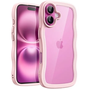 JETech Wavy Case for iPhone 16 Plus 6.7-Inch, Cute Wave Frame Curly Shape Shockproof Phone Cover for Women and Girls, Clear Hard PC Back (Pink)