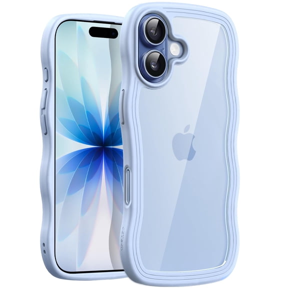 JETech Wavy Case for iPhone 17 6.3-Inch, Cute Wave Frame Curly Shape Shockproof Phone Cover (Blue)