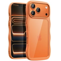 JETech Wavy Case for iPhone New Pro Max 6.9-Inch, Cute Wave Frame Curly Shape Shockproof Phone Cover for Women and Girls, Clear Hard PC Back (Orange)