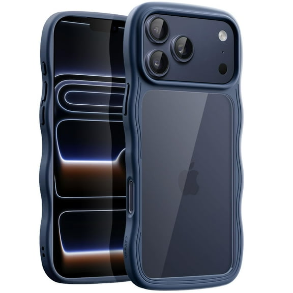 JETech Wavy Case for iPhone 17 Pro Max 6.9-Inch, Cute Wave Frame Curly Shape Shockproof Phone Cover for Women and Girls (Dark Blue)
