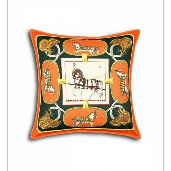 JEUDOCK Modern Throw pillowcase New H Warhorse Print Luxury Plush Home Sofa Pillow Cover Hidden Zipper Orange Square Pillowcase 17“x17"