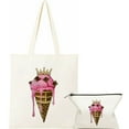 thumbnail image 1 of JEUXUS 2 Pcs Canvas Tote Bags Cute Aesthetic Tote Bags with Zipper Ice Cream Queen Portable Tote Bag White, 1 of 7