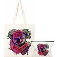 thumbnail image 1 of JEUXUS 2 Pcs Canvas Tote Bags Cute Aesthetic Tote Bags with Zipper Party Supplies Unisex-Adult Standard Smiling Face Bear White, 1 of 7