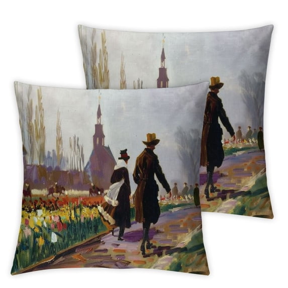 JEUXUS 2-Piece Short Plush Pillowcase Set Jean Leon Gerome Prints Tulip Fever Paintings White
