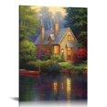 thumbnail image 1 of JEUXUS - 3 Panels Canvas Wall Art Thomas Kinkade Garden Landscape Oil Painting for Home Decor Stretched and Framed Ready to Hang -  Wall Decor, 1 of 4