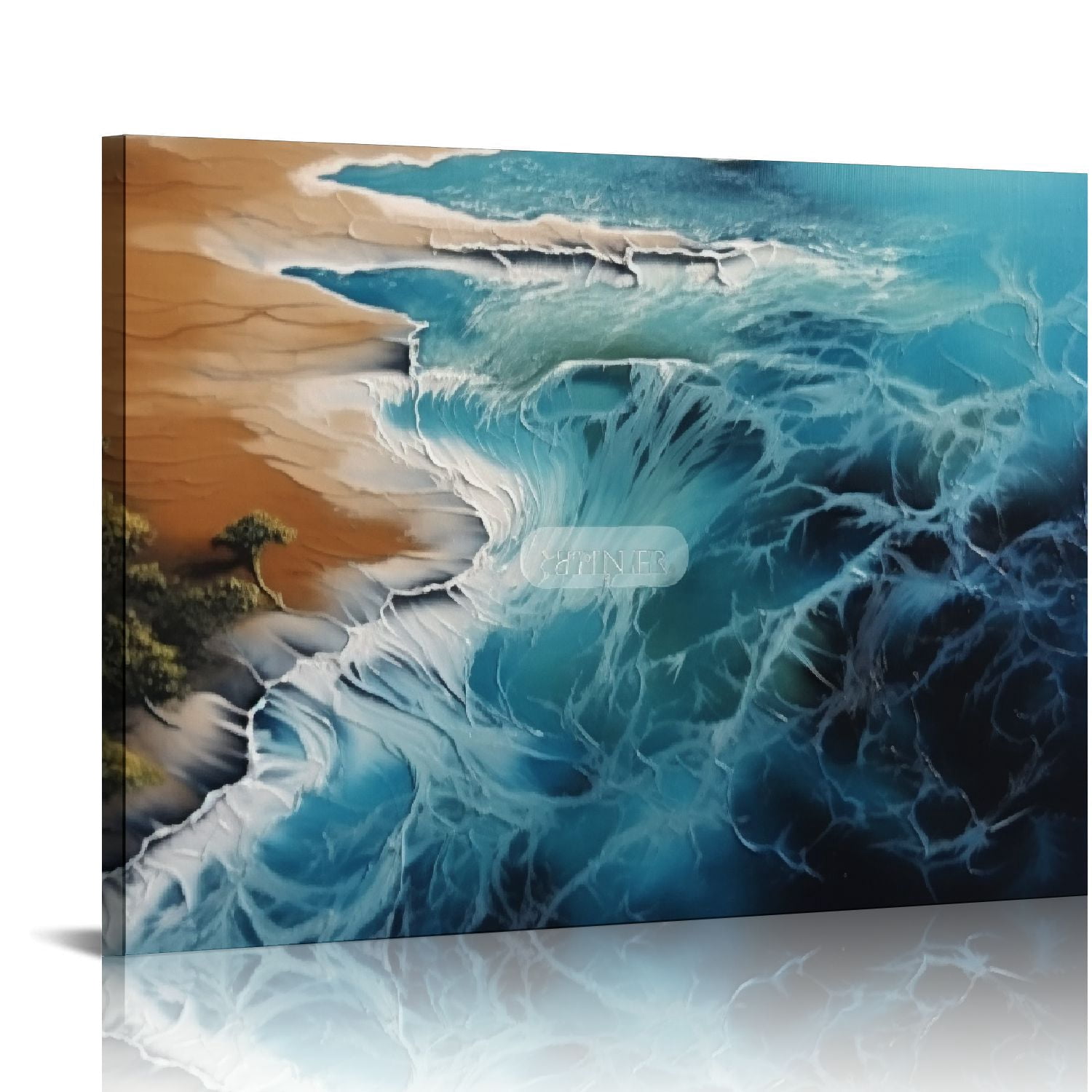 JEUXUS 3D Minimalist Blue Ocean Painting on Canvas Earth Tone Waves Art ...