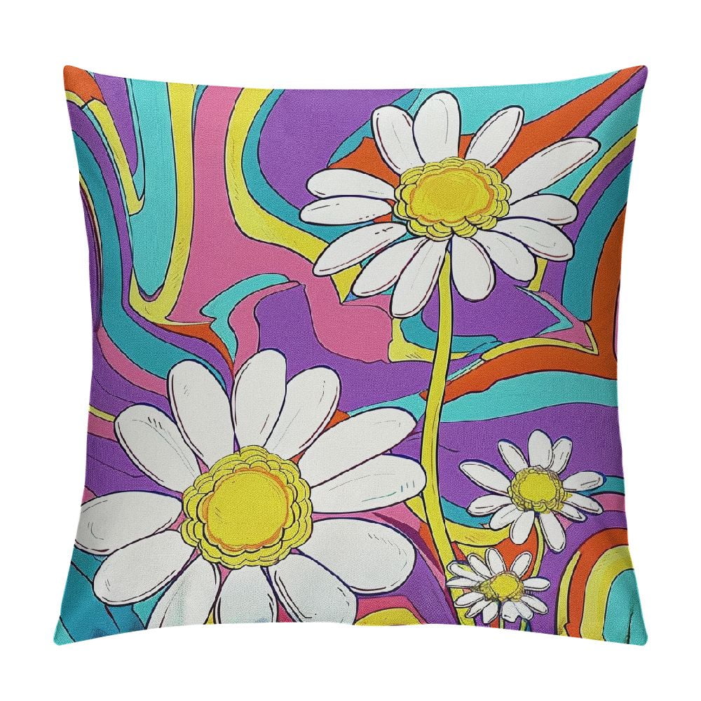 RUIYC 70S Groovy Flower Throw Pillow Covers Boho Rainbow Floral Cushion ... - Retro Floral Throw Pillows
