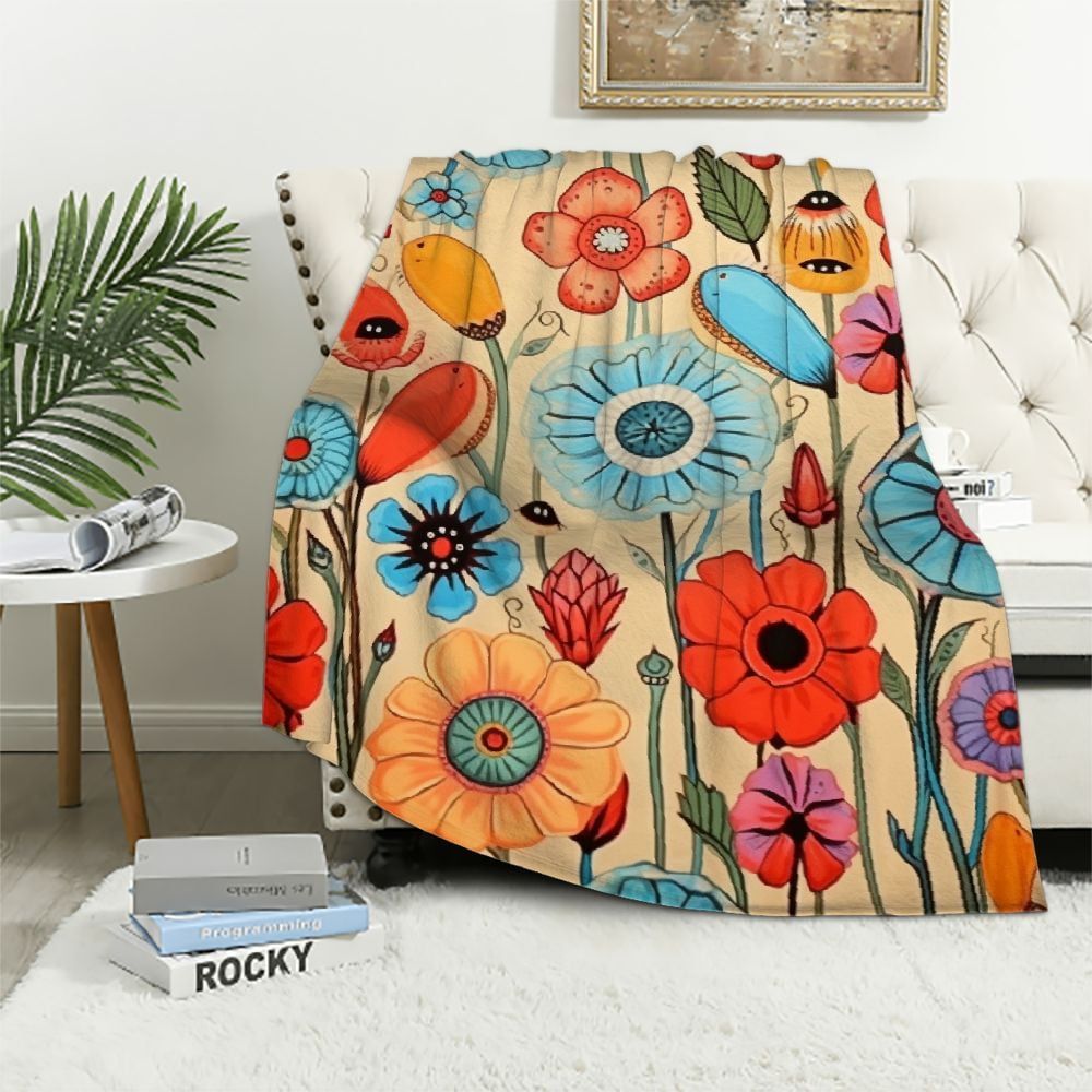 JEUXUS 70s Retro Throw Blanket Groovy Flannel Soft Blanket Vintage Boho Hippie Aesthetic