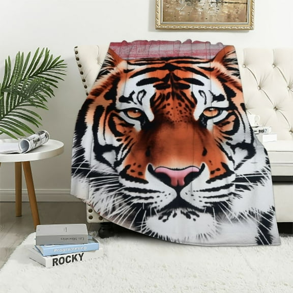 JEUXUS  9 Lbs Velvet Blanket for Winter - Ply Heavy &amp; Warm Korean Style Bed Blanket - Reversible Printed Raschel Queen Size Blanket - Wrinkle &amp; Fade Resistant -- Tiger