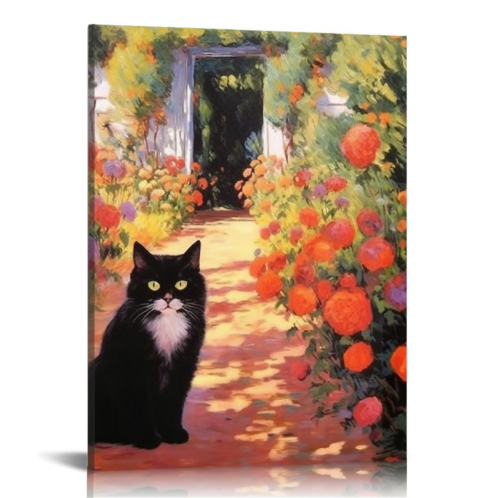 JEUXUS 9Pcs Funny Black Cat Wall Art Famous Oil Paintings Floral ...