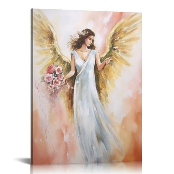 JEUXUS Abstract Angel Art Poster White Angel Golden Wings Poster Guardian Angel Art Poster Wall Art Paintings Canvas Wall Decor Home Decor Living Room Decor Aesthetic