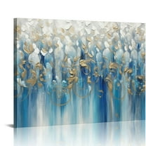 JEUXUS Abstract Artwork Canvas Wall Art: Gray and Blue Painting Modern Picture for Living Room 20x16in