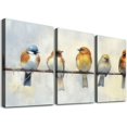 thumbnail image 1 of JEUXUS  Abstract Birds Canvas Wall Art: Colorful Birds on Wire Picture Sparrow Painting Artwork for Living Room 12''x16''X3 Panels, 1 of 4