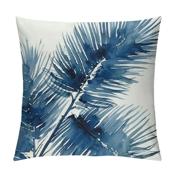 JEUXUS Abstract Blue Palm Leaves Short Plush Pillowcase for Car Couch Bedroom (Universal 1) White