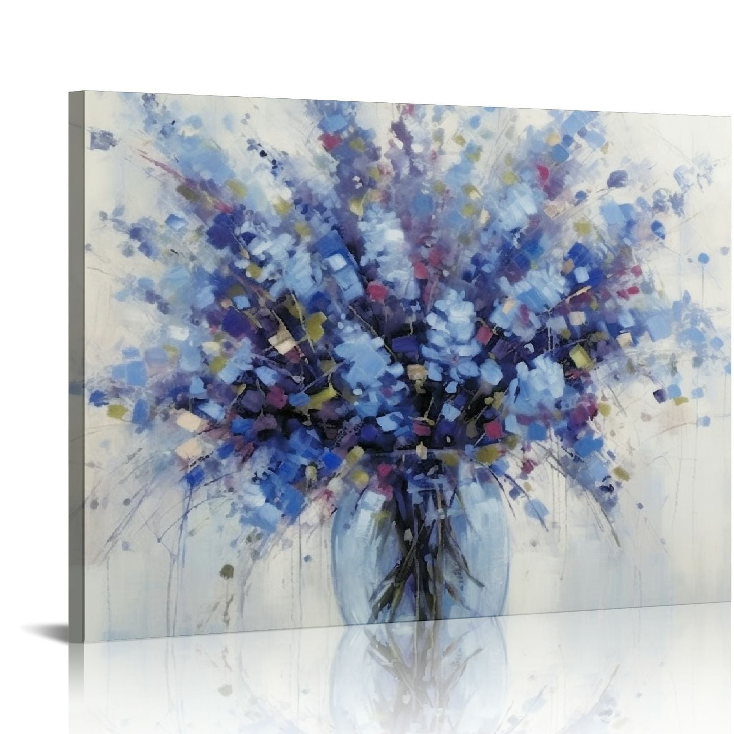 JEUXUS Abstract Bouquet Canvas Wall Art: Blue Flowers in Vase Artwork ...
