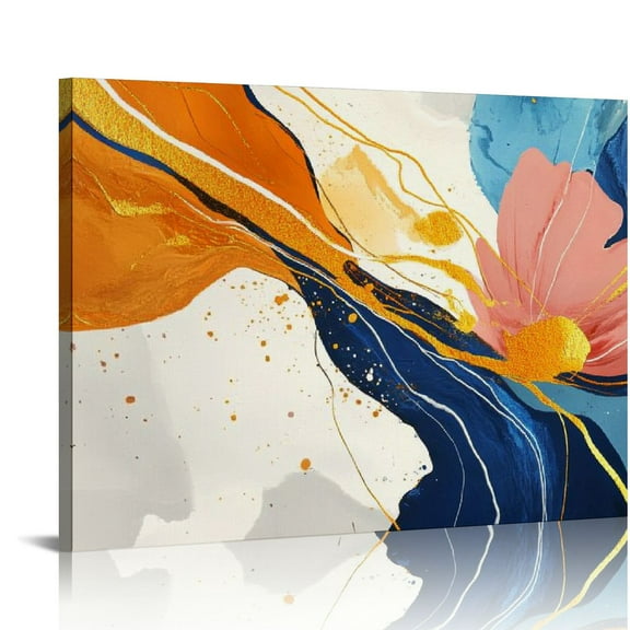 JEUXUS Abstract Canvas Wall Art for Living Room - Large Nave Blue Wall Decor Picture - Modern Orange Artwork for Bedroom Home Office Decoration, Ready to Hang 20x16in