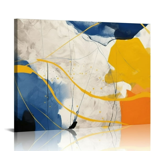 JEUXUS Abstract Canvas Wall Art for Living Room - Large Nave Blue Wall Decor Picture - Modern Orange Painting Artwork for Bedroom Home Office Decoration, Ready to Hang 20x16in