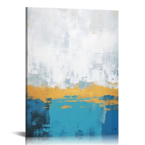 JEUXUS  Abstract Canvas Wall Art - Painted Blue and White with Gold Foil - Modern Contemporary Vertical Painting for Hallway, Living Room, Bedroom, and Bathroom Decor 12x16 in