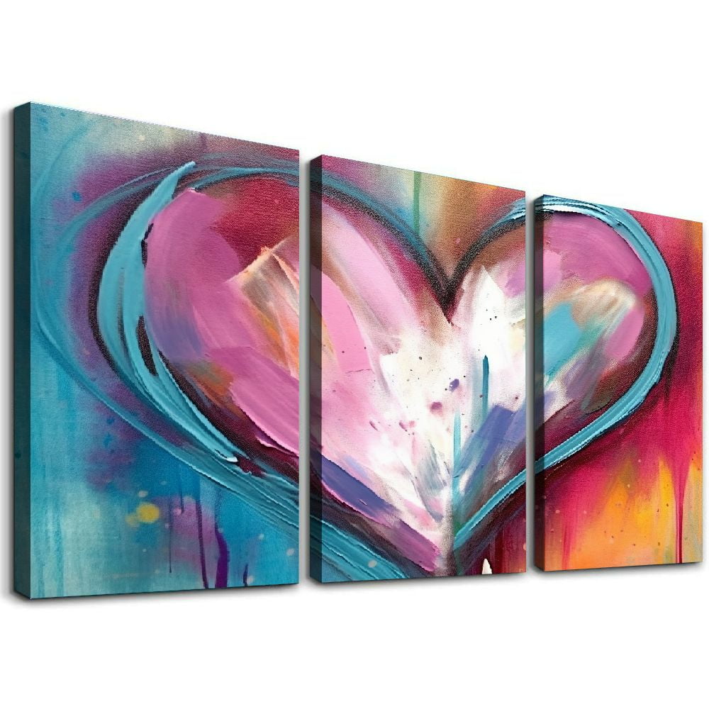 JEUXUS Abstract Colorful Textural Heart Painting Canvas Wall Art Design ...