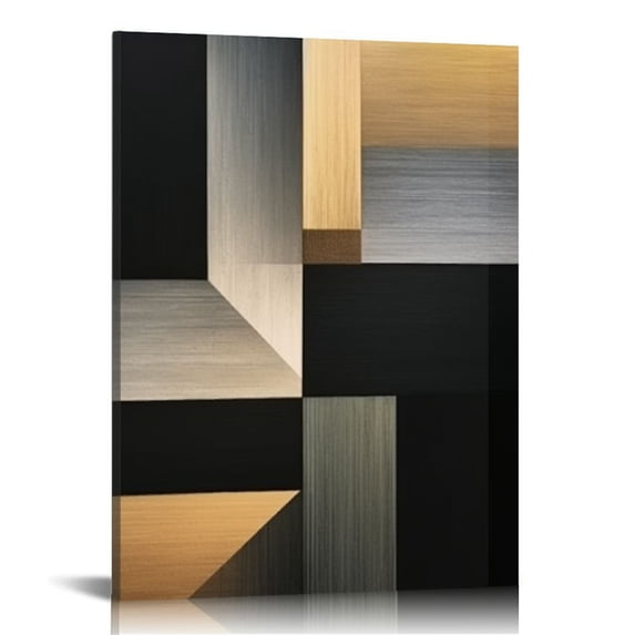 JEUXUS Abstract Geometric Canvas Wall Art Geometric Canvas Abstract Splicing Artwork Black Geometric Picture Brown Black White Abstract Art Print Color Block Poster Yellow Gray Paintings 16x20in