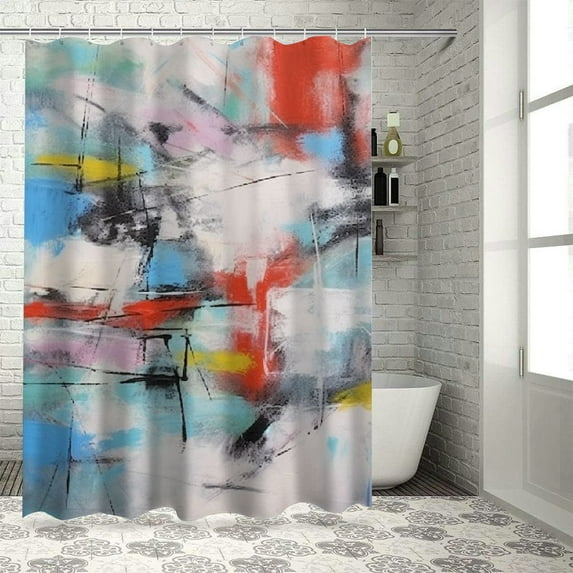 JEUXUS Abstract Graffiti Shower Curtain Multiple Sizes White