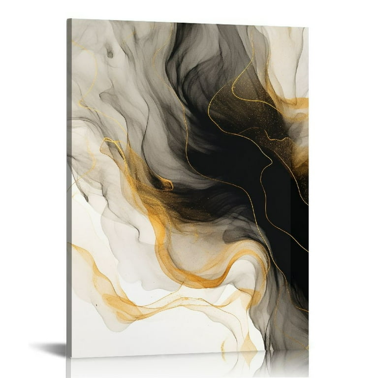 Golden Black White Abstract Painting Canvas Wall Art Poster Modern Home  Decor