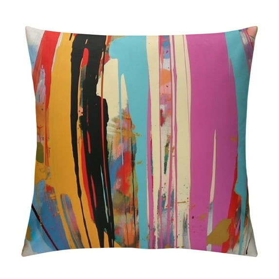 JEUXUS Abstract Multicolored Expressionist Work of Art Vibrant Rainbow Throw Pillow Cover  Modern Cushion Square Pillowcase for Sofa Bed Car Home Decorative