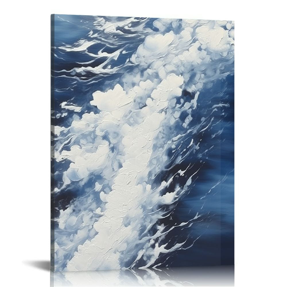 JEUXUS Abstract Ocean Canvas Wall Art Navy Blue and White Abstract Wall ...