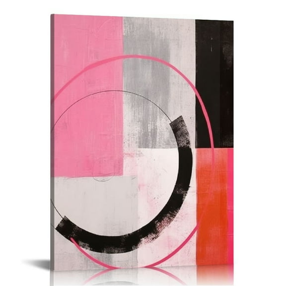 JEUXUS Abstract Pink Wall Art for Bathroom Grey White Geometric Pattern Canvas Wall Art Wall Paintings Home Decor Modern Black Wall Pictures for Living Room Bedroom Office Ready To Hang