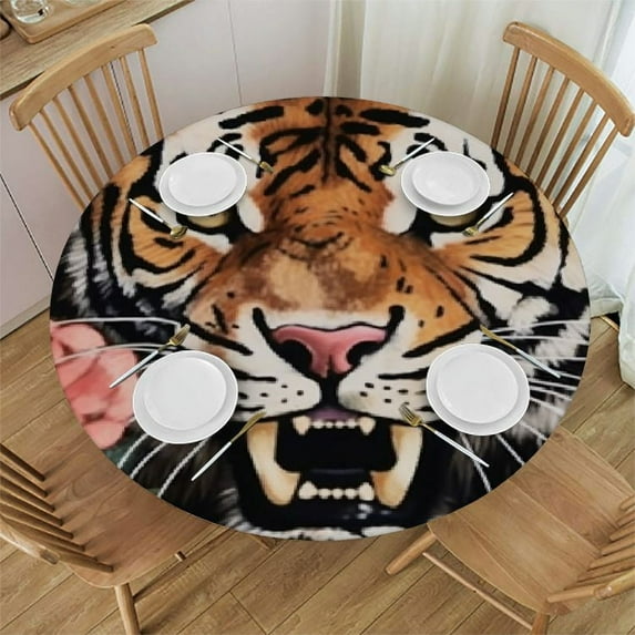 JEUXUS Abstract Red Rose Cheetah Machine Washable Indoor Outdoor Tablecloths Summer Tropical Jungle Wildlife Leopard Print Machine Washable Cleanable Decorative Table Cover
