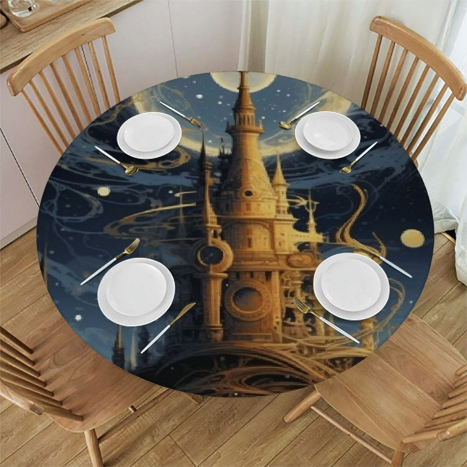 JEUXUS Abstract Sun and Moon Geometry Golden Table Cloth Cover Round ...