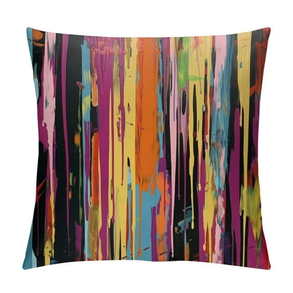 JEUXUS  Abstract Throw Pillow Cushion Cover, Multicolored Expressionist Work of Art Vibrant Rainbow Design Tainted Pattern, Decorative Square Accent Pillow Case,  Rainbow Color