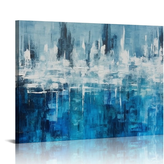 JEUXUS Abstract Wall Art Canvas Prints - Grey Blue Teal Canvas Wall Decor Modern Artwork Art Prints Pictures Large Wall Art for Living Room Bedroom Bathroom Home Apartment Office 20x16in 16x12in