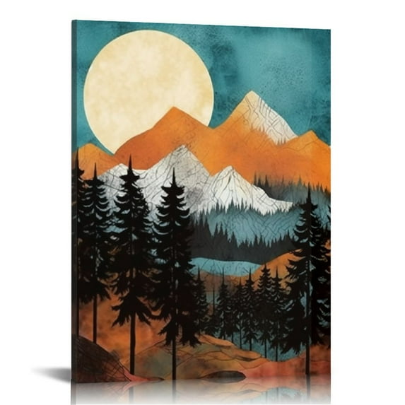 JEUXUS Abstract Wall Art Forest Mountain Watercolor Wall Paintings Landscape Modern Canvas Prints Bathroom Bedroom Office Wall Decor Framed Artwork Wall Pictures Ready to Hang