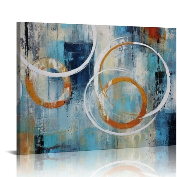 JEUXUS Abstract Wall Art Geometric Canvas Circle Painting Modern Grey Brown Picture, Large Size Simple Artwork Framed for Bedroom Living Room Bathroom Home Office Wall Décor, 20x16 inch