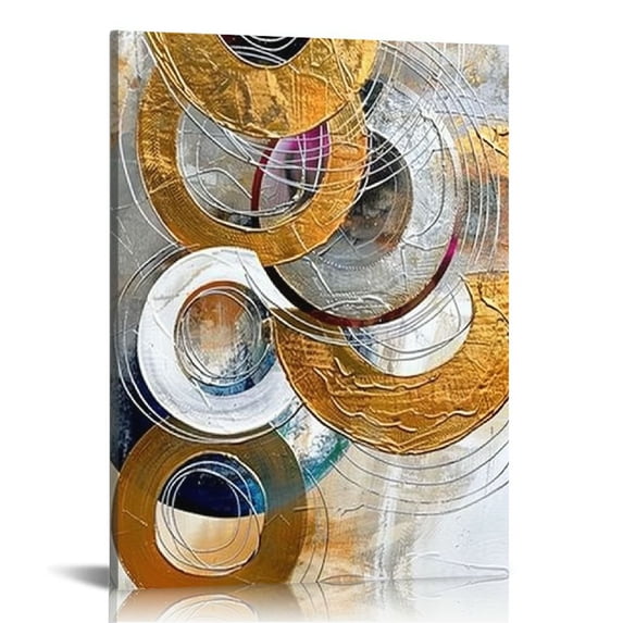 JEUXUS Abstract Wall Art Yellow Geometric Circle Block Painting Framed Canvas Artwork for Bedroom Living Room Bathroom Home Office Wall Decor (Yellow)