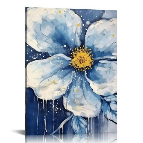 JEUXUS Abstract White And Blue Flowers Paintings Elegant Peony Floral Framed Wall Art Picture for Living Room Bathroom Wall Decoration