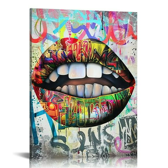 RUIYC Abstract Women Lips Wall Art Canvas Prints Colorful Poster Prints Street Art Wall Decor Pictures for Living Room Bedroom Home Decor