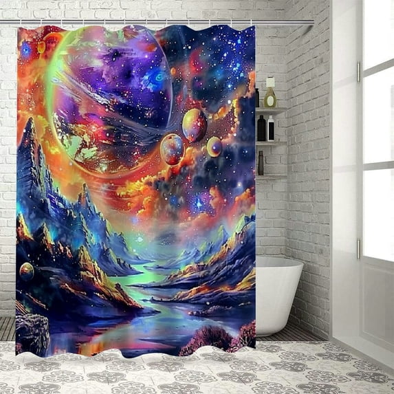 RUIYC Tree of Life Aesthetic Shower Curtain Set, Trippy Black Colorful Tree Plant Flower, Multiple Sizes White