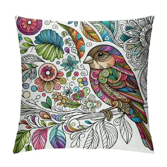 JEUXUS Aesthetic Decorative Hummingbird Spring Flowers Short Plush Pillowcase White