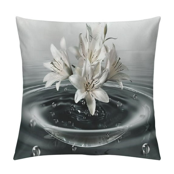 JEUXUS Aesthetic Decorative Print Lilies Flowers Stretched Picture Photo Plush Pillowcase White