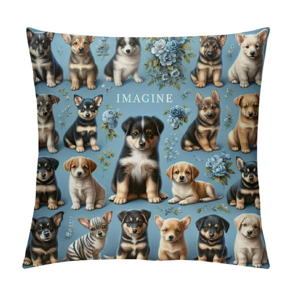 JEUXUS Aesthetic Decorative Short Plush Pillowcase Puppy Print Cute Dog White