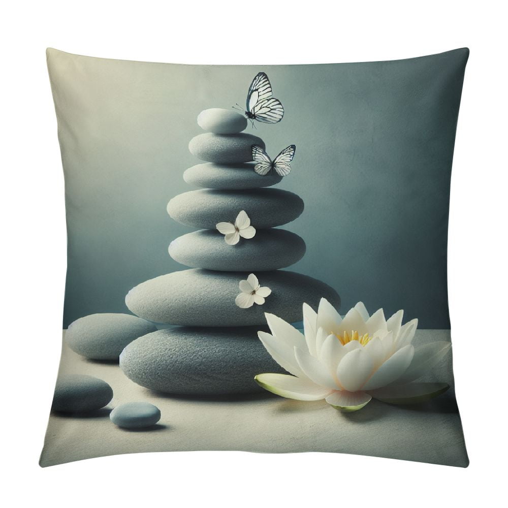 JEUXUS Aesthetic Decorative Zen Water Lily White Flower and Butterfly