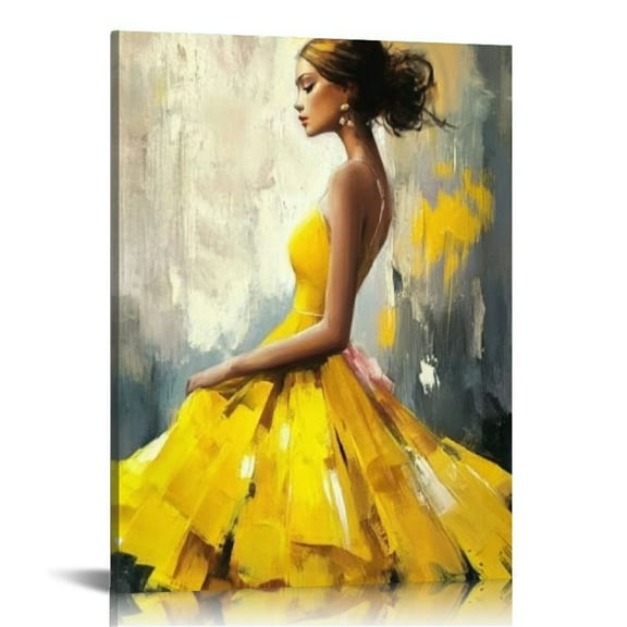 JEUXUS  African American Canvas Print Black Women Wall Art Abstract Dancing Girl Contemporary Artwork Elegant Dancer Lady Picture Bedroom Living Room Bathroom Decor Framed Ready to Hang 16x20 in