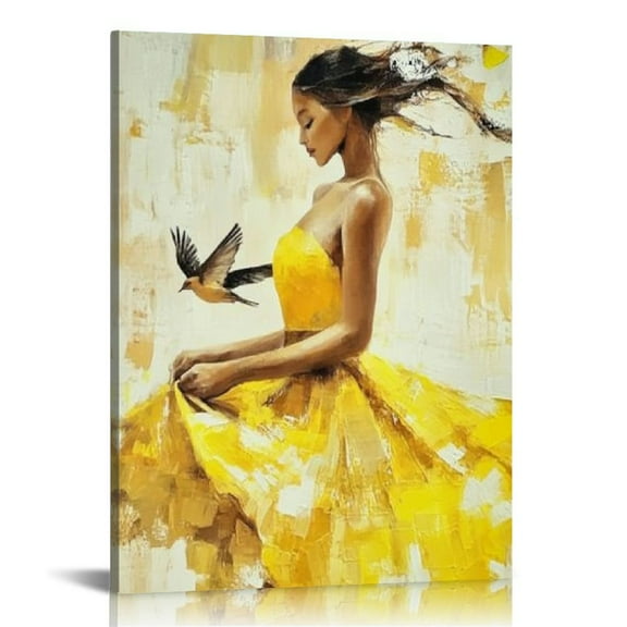 JEUXUS  African American Canvas Print Black Women Wall Art Abstract Dancing Girl Contemporary Artwork Elegant Dancer Lady Picture Bedroom Living Room Bathroom Decor Framed Ready to Hang 12x16 in